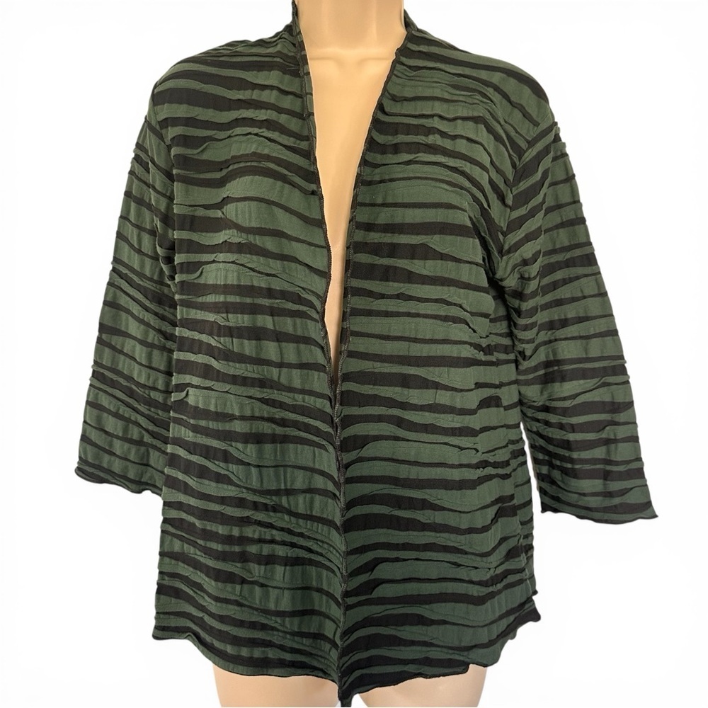 Carol Turner Collection CTC Women’s Green Black Striped Open-Front Blazer Medium